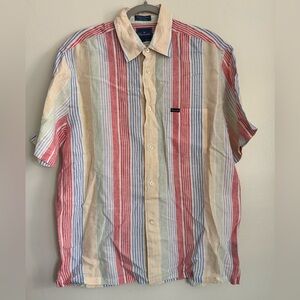 FACONNABLE - Men's Short Sleeve Button Up Striped Linen Shirt - Size Medium
